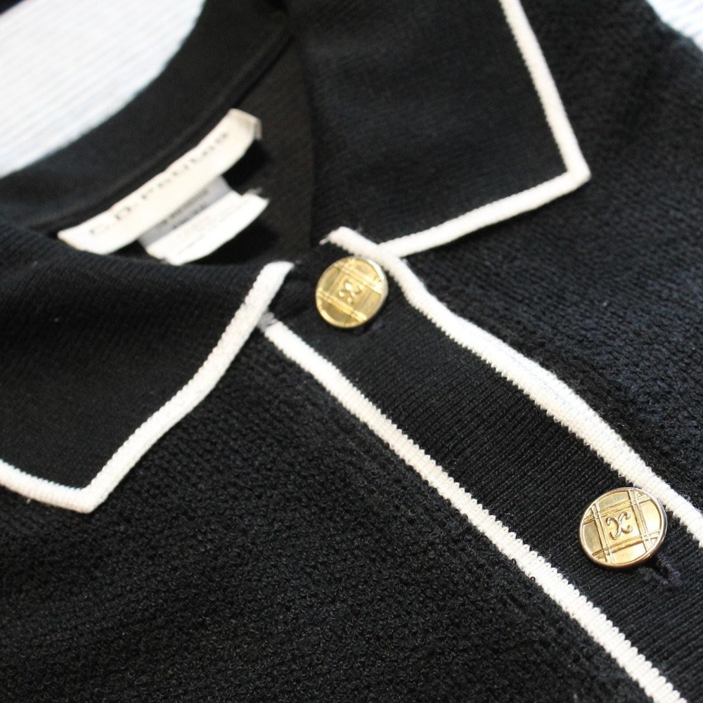 Vintage CD Petites $79 Large‎ Black White Trim Peter Pan Collar Cardigan Sweater